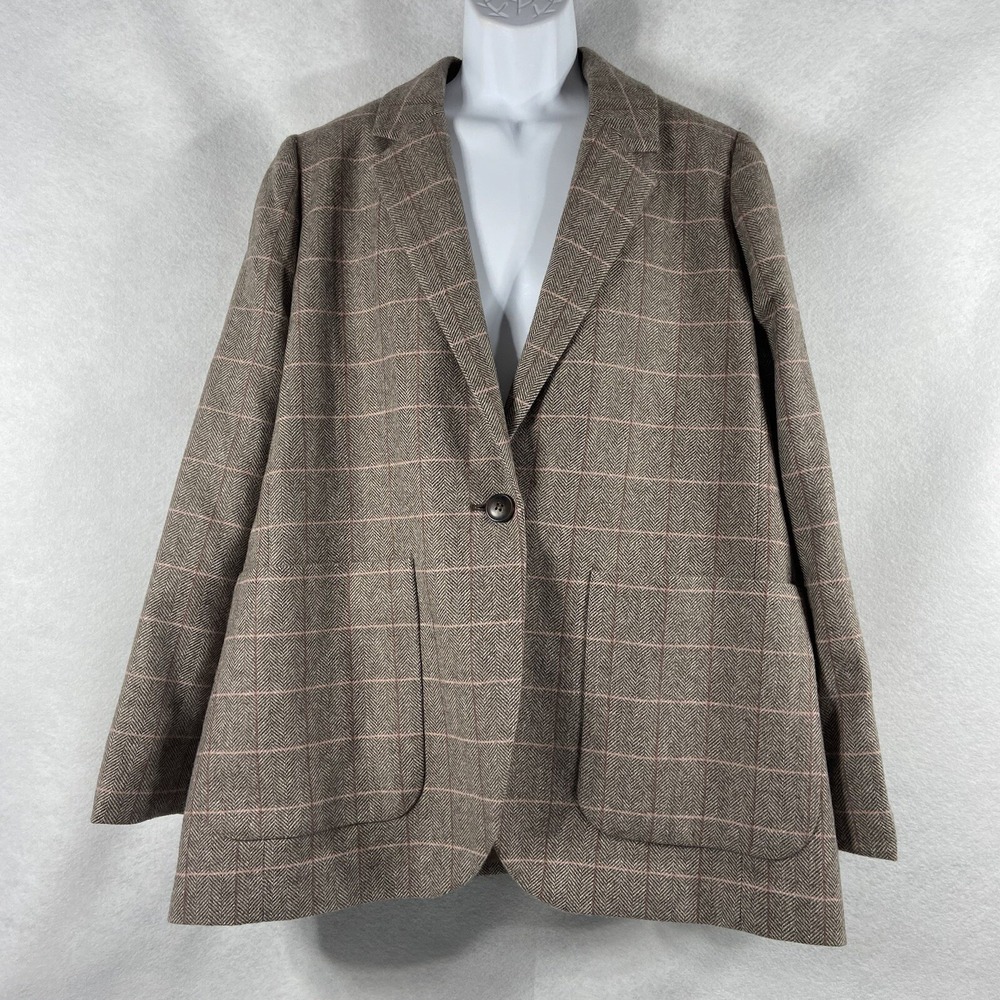Madewell Jacket Women's 3X  Gray Pink Blazer Wool Blend Twill Plaid New‎